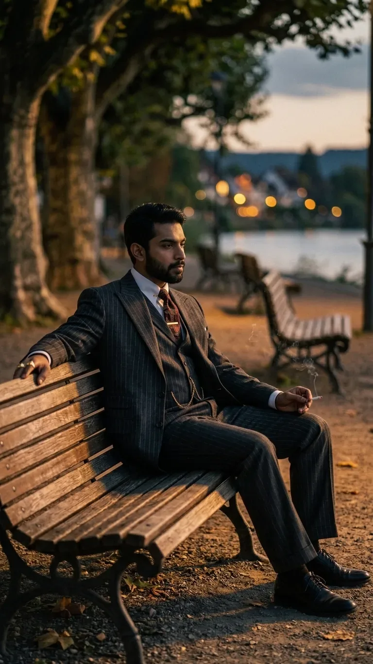 Dapper Gentleman On Twilight Bench AI Photo Prompt preview example result