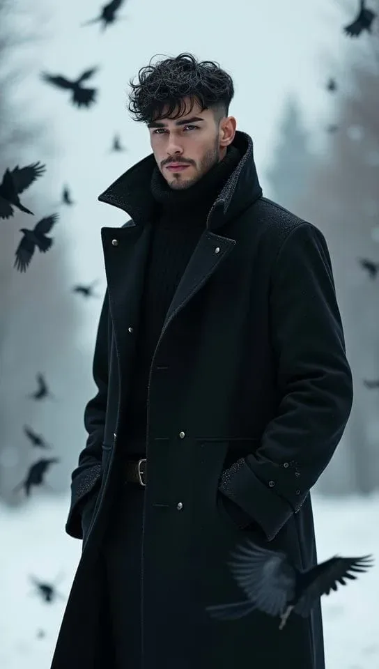 Dark Crow Winter Cinematic AI Photo Prompt preview example result