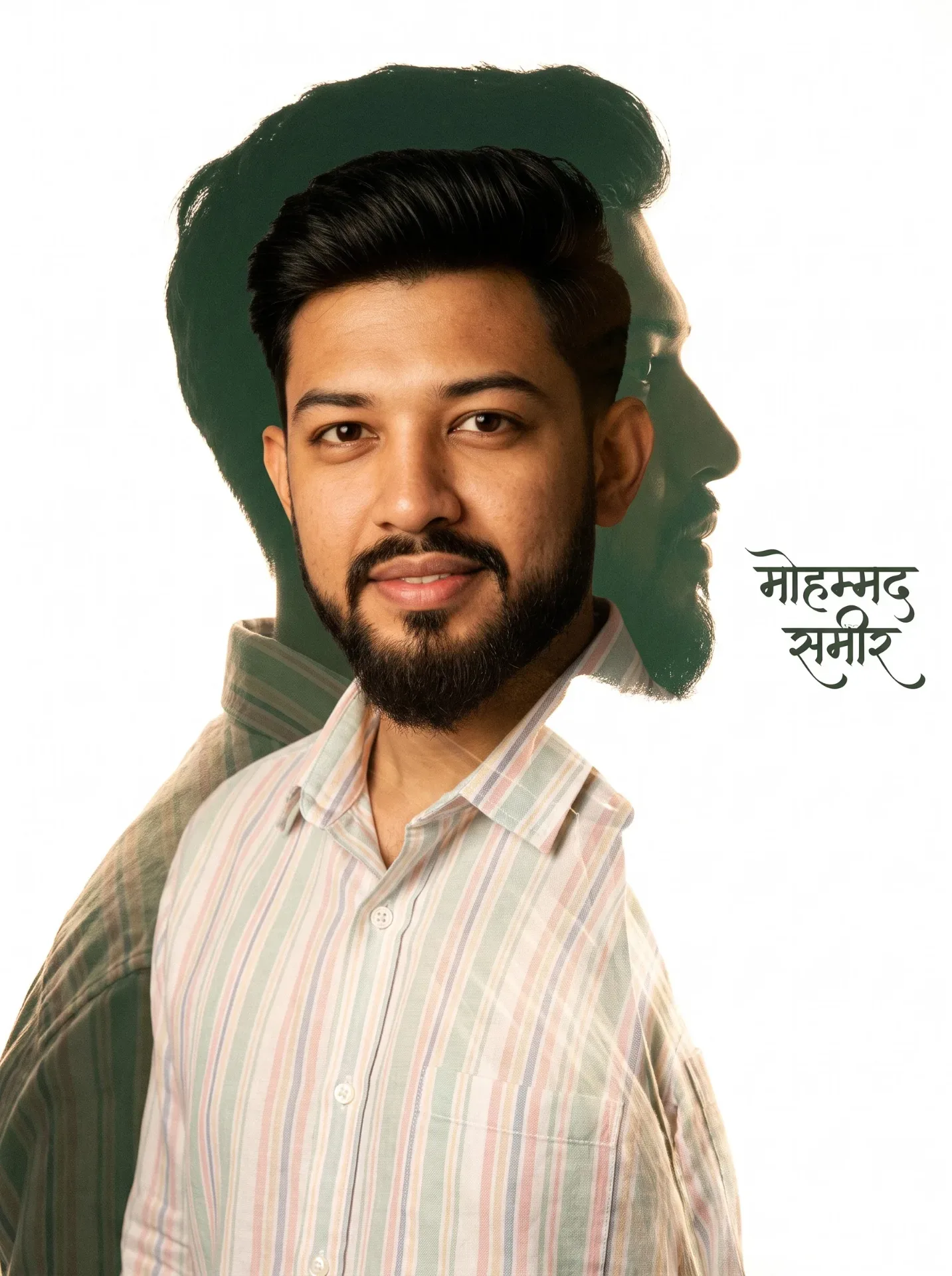 Double Exposure Portrait Poster Of A Stylish Young Indian Man AI Photo Prompt preview example result
