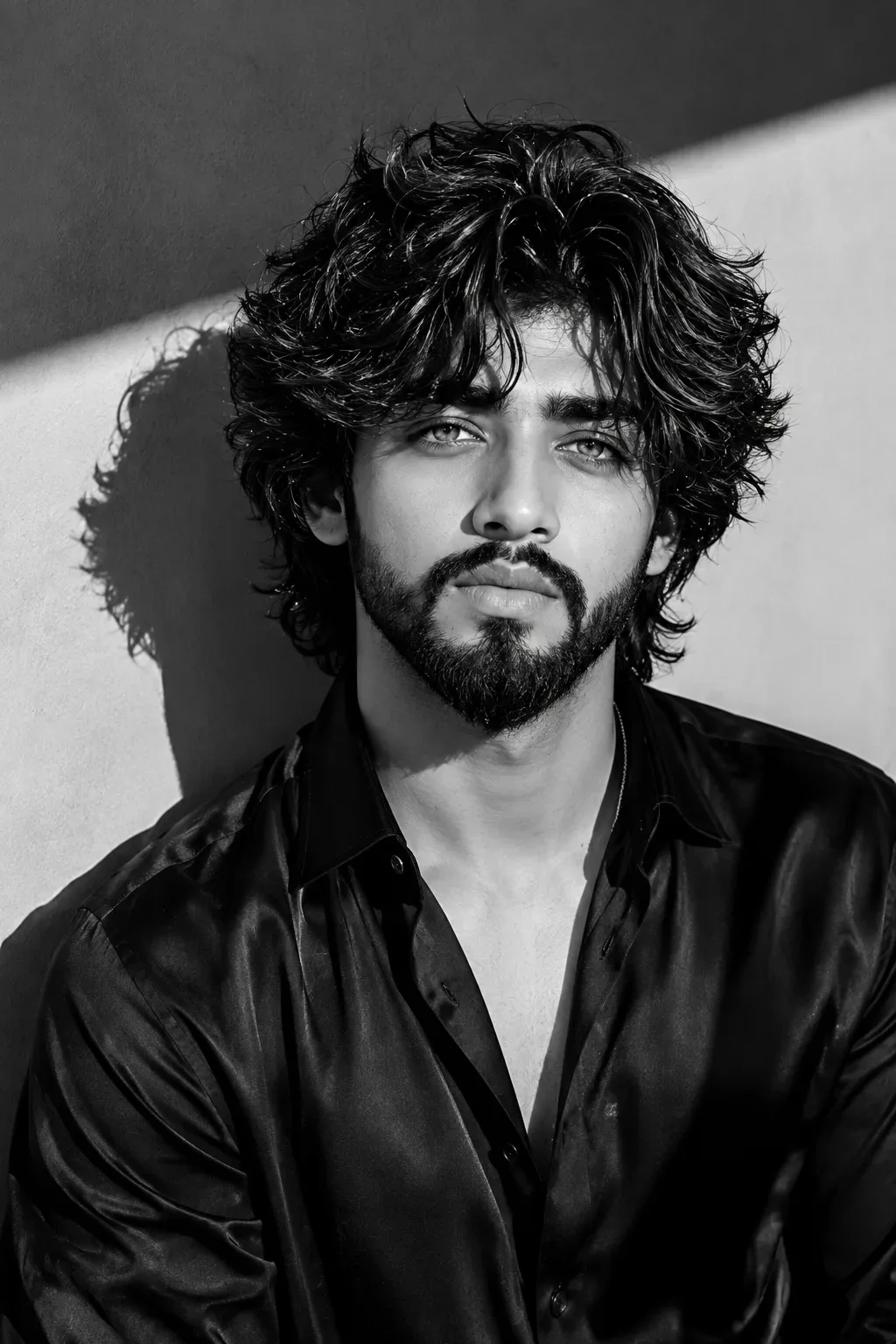 Dramatic B&W Studio Portrait AI Photo Prompt preview example result