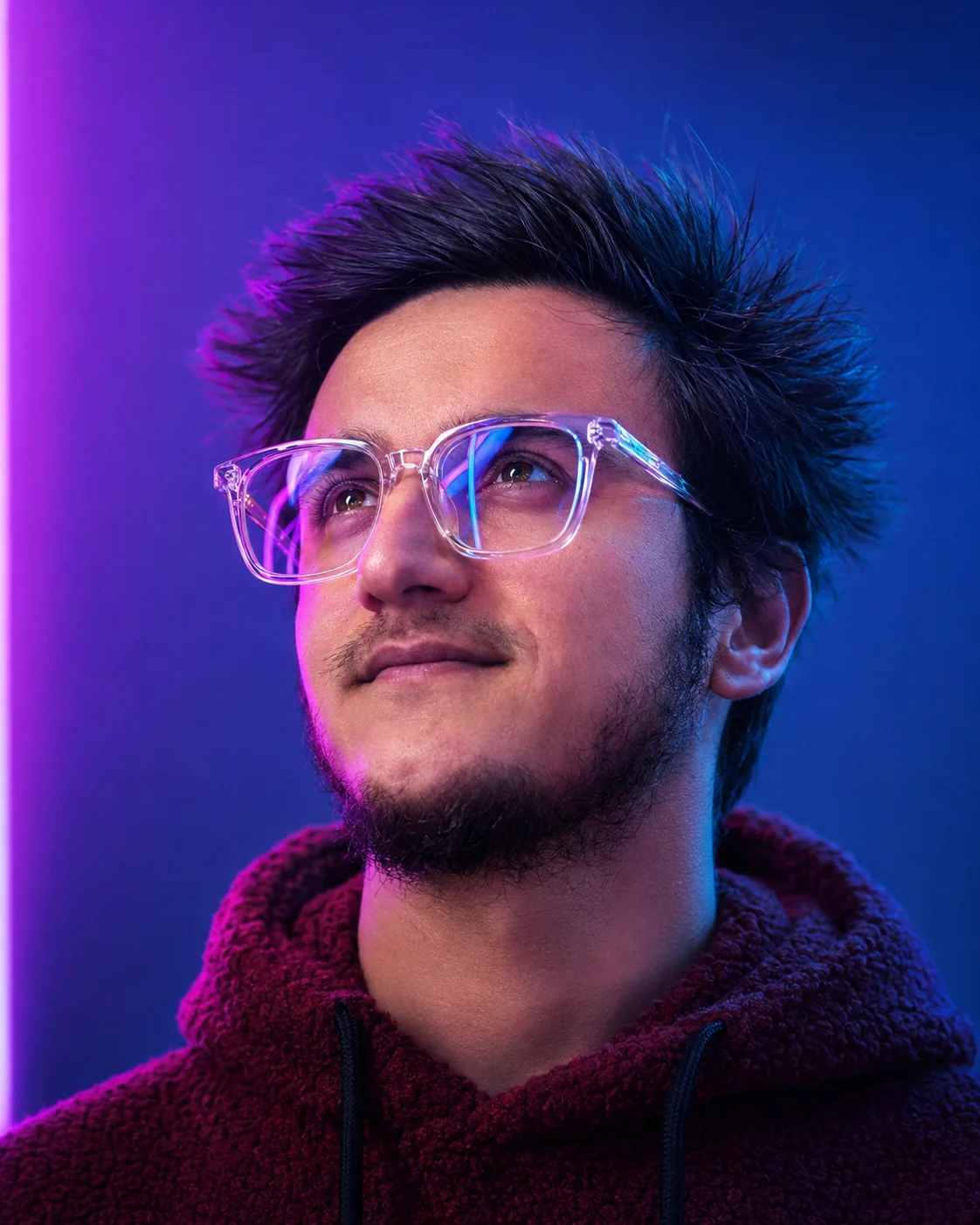Dramatic Neon Close-up Portrait AI Photo Prompt preview example result