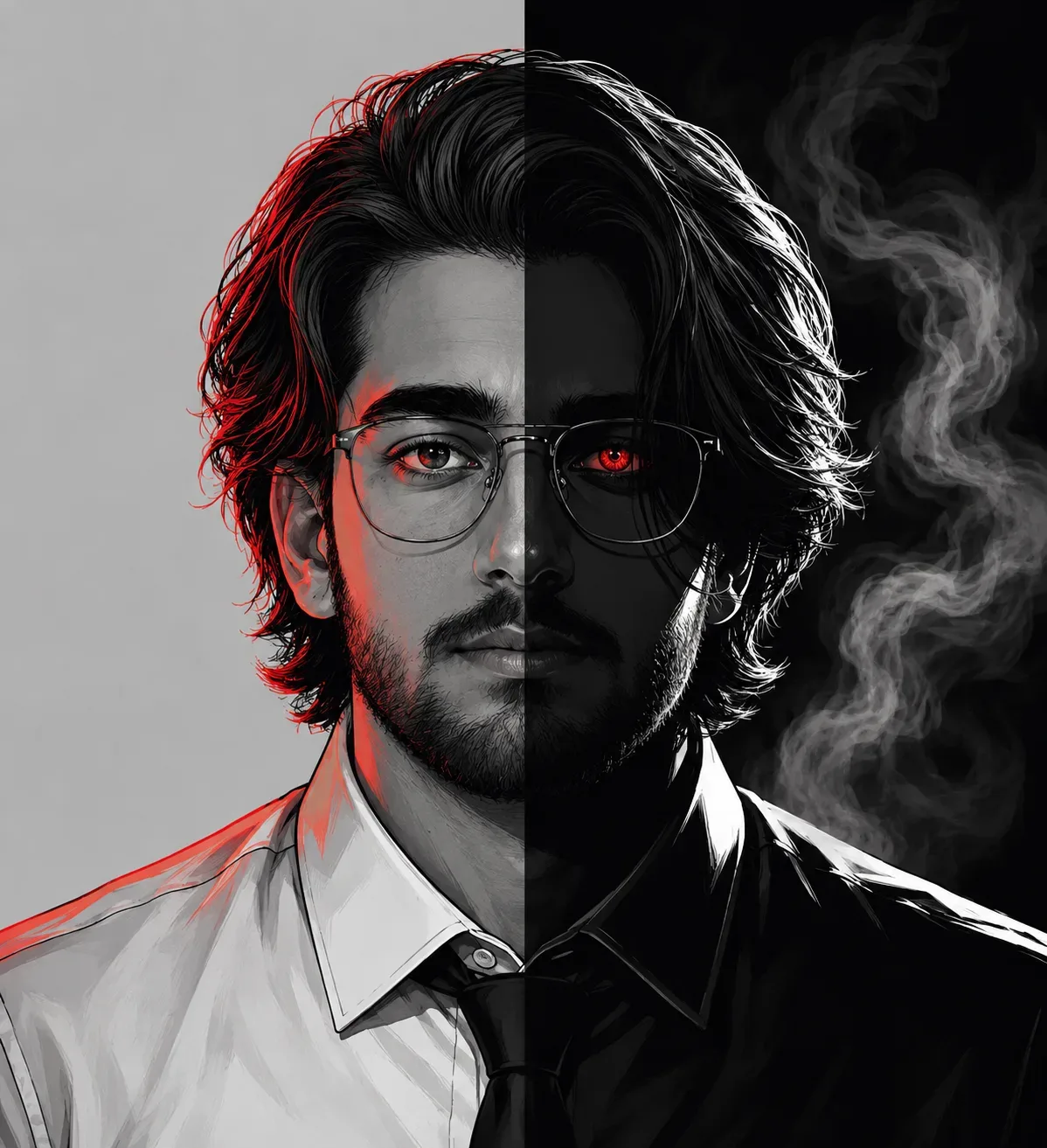 Dual-tone Antihero Portrait With Smoke AI Photo Prompt preview example result