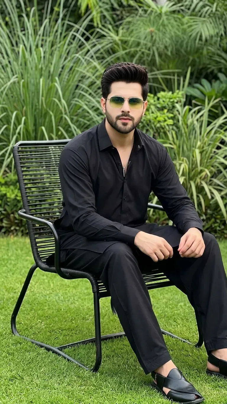 Elegant Black Kurta Portrait Poster AI Photo Prompt preview example result