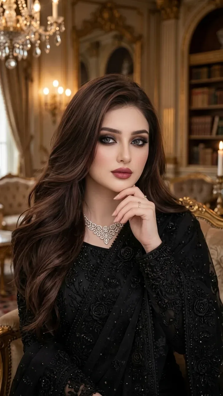 Elegant Black Saree And Smoky Eyes Portrait AI Photo Prompt preview example result