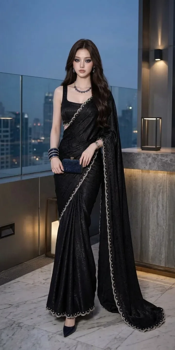 Elegant Black Sraee And City View AI Photo Prompt preview example result