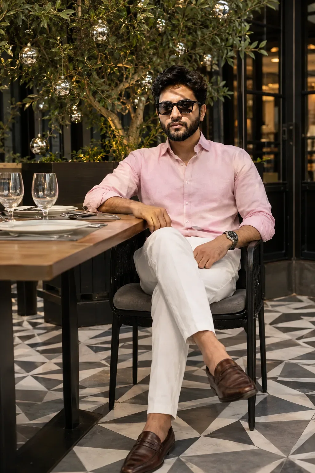 Elegant Outdoor Cafe Lifestyle Portrait AI Photo Prompt preview example result