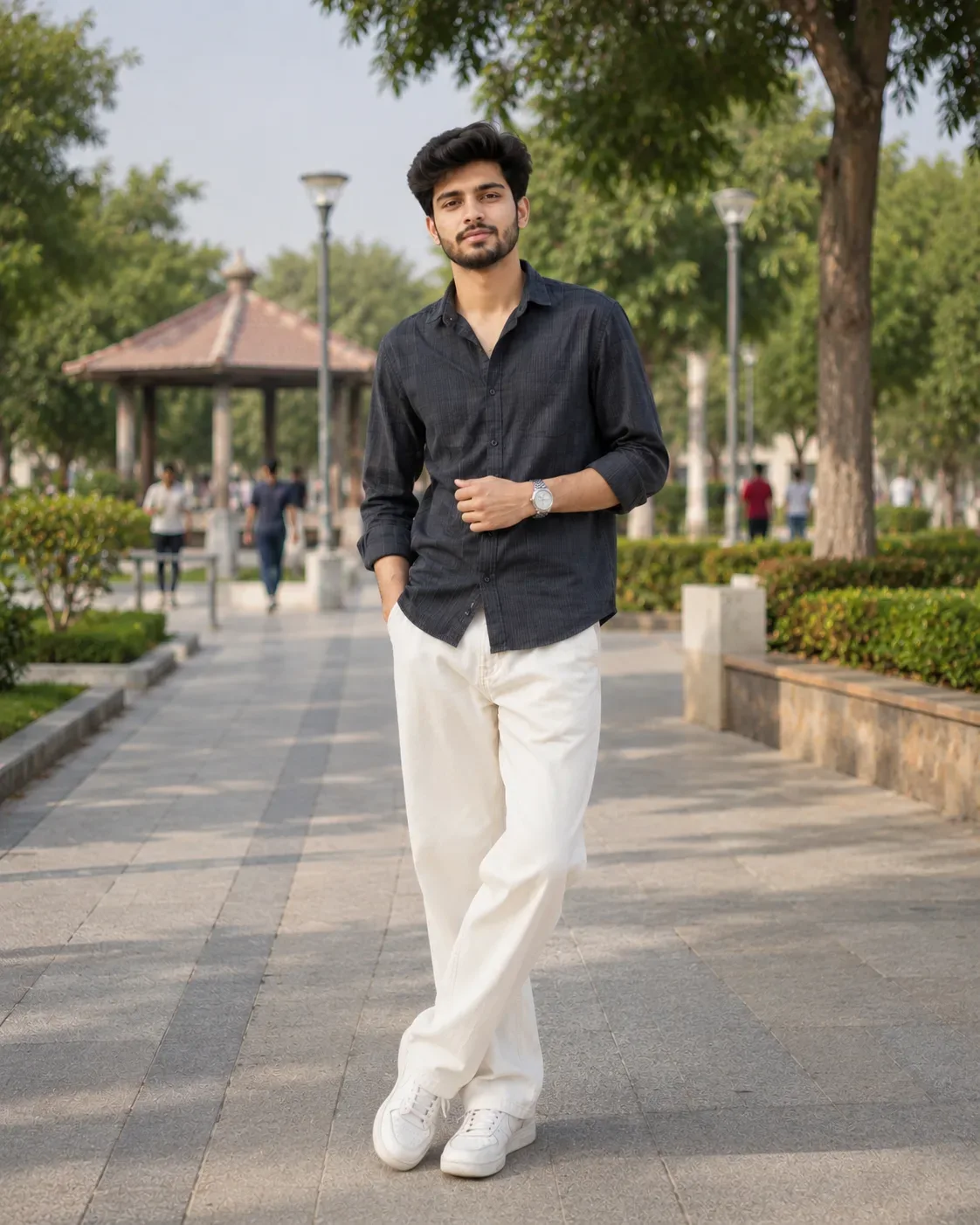 Elegant Park Walk Portrait AI Photo Prompt preview example result