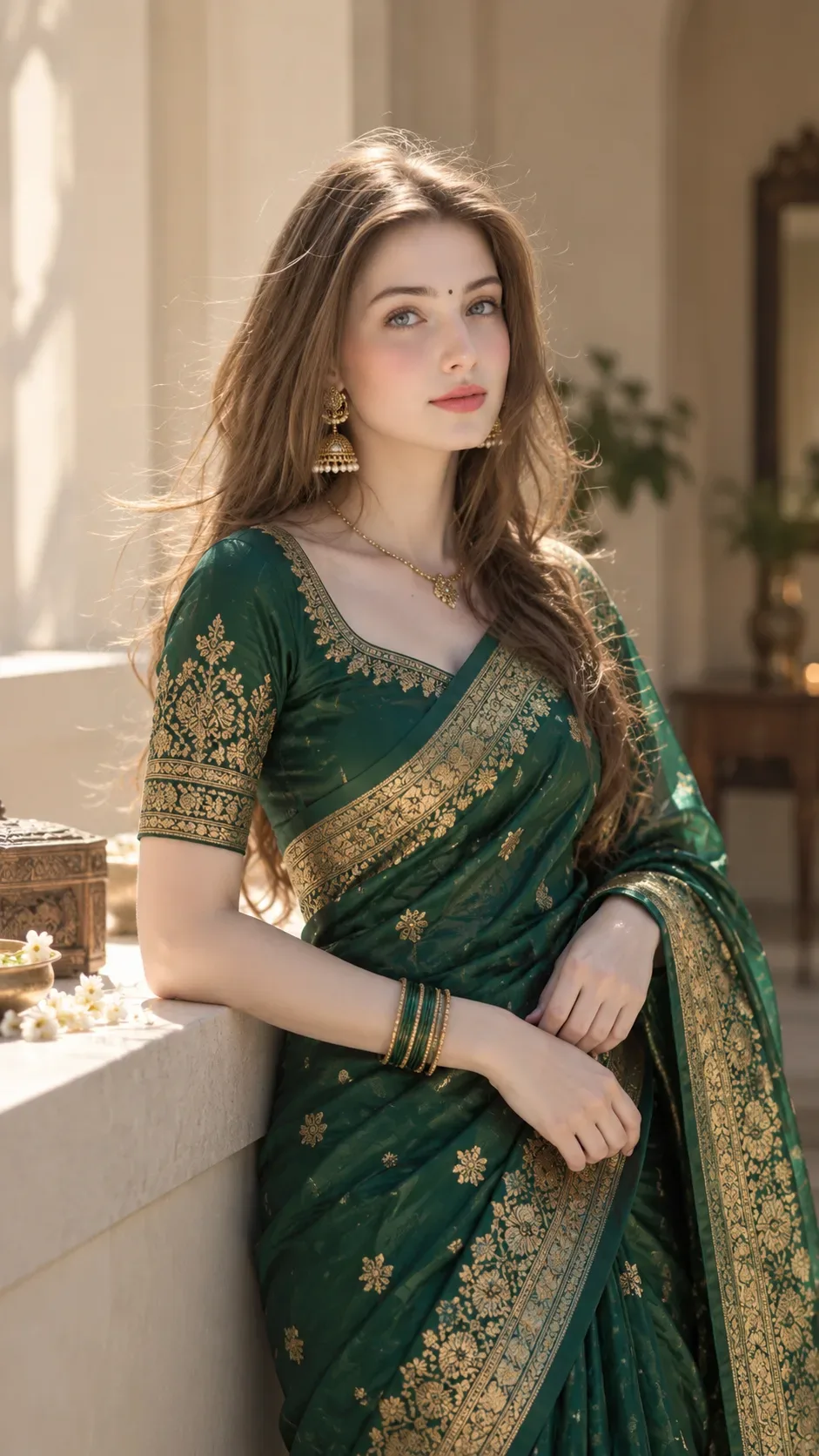 Emerald Elegance: Timeless Indian Grace AI Photo Prompt preview example result