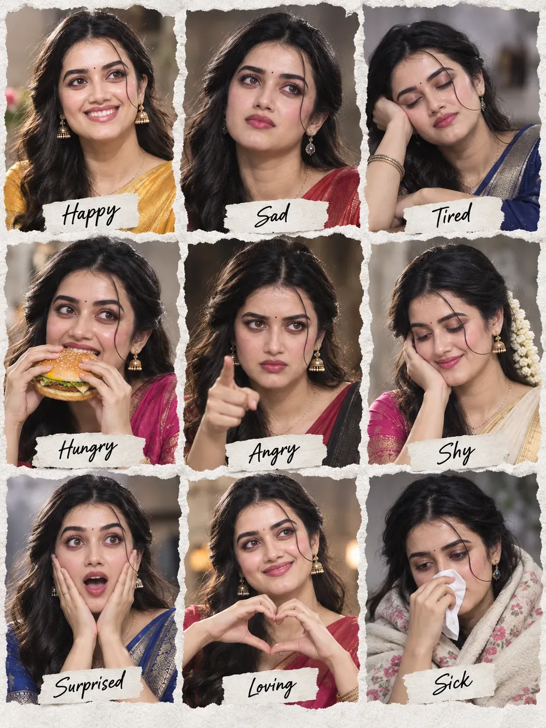 Emotional-portrait Collage Of Young South Indian Woman AI Photo Prompt preview example result