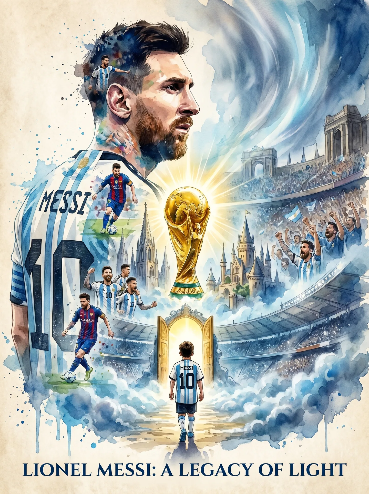 Epic Watercolor Poster Of Lionel Messi AI Photo Prompt generated preview