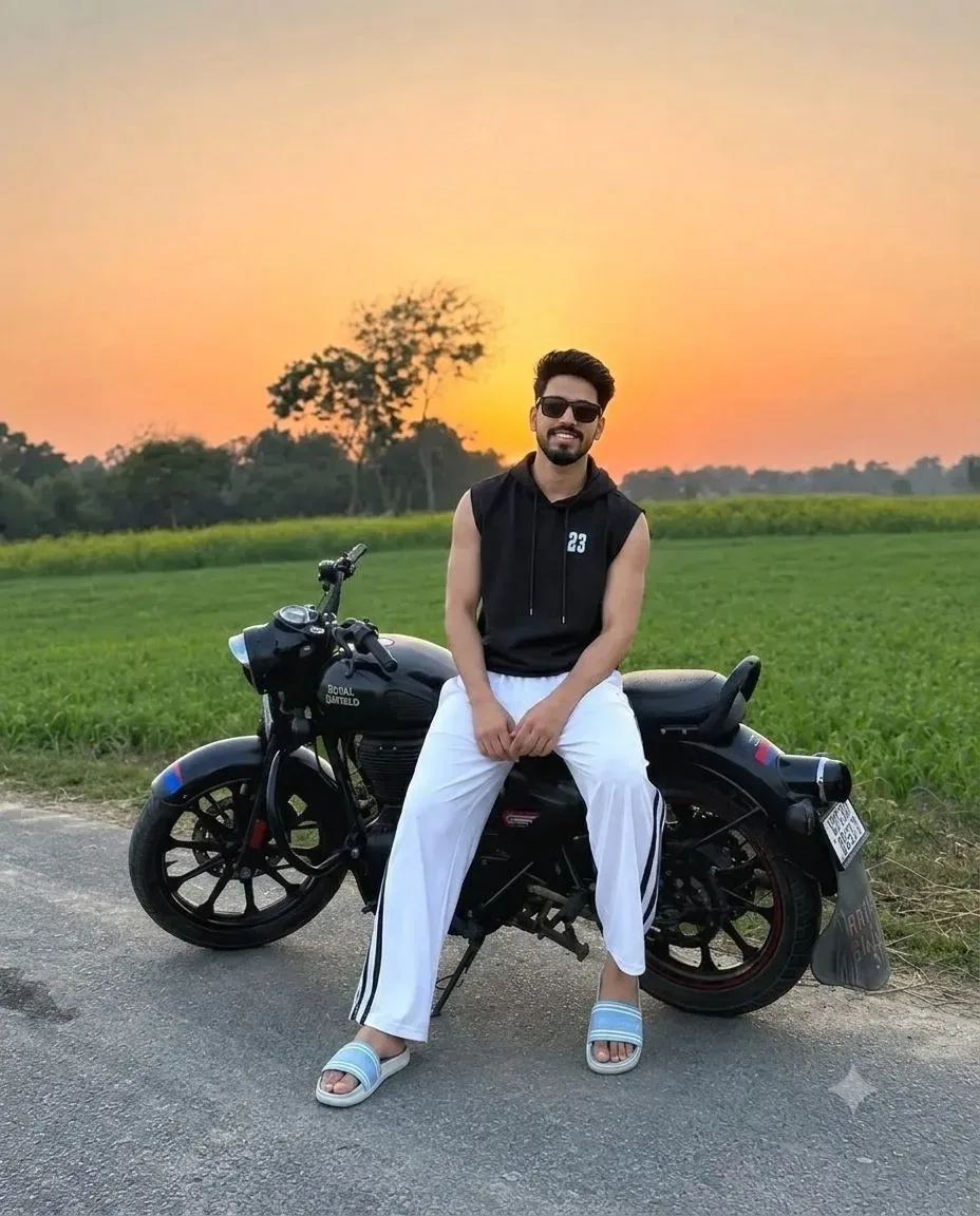 Evening Royal Enfield Portrait AI Photo Prompt preview example result