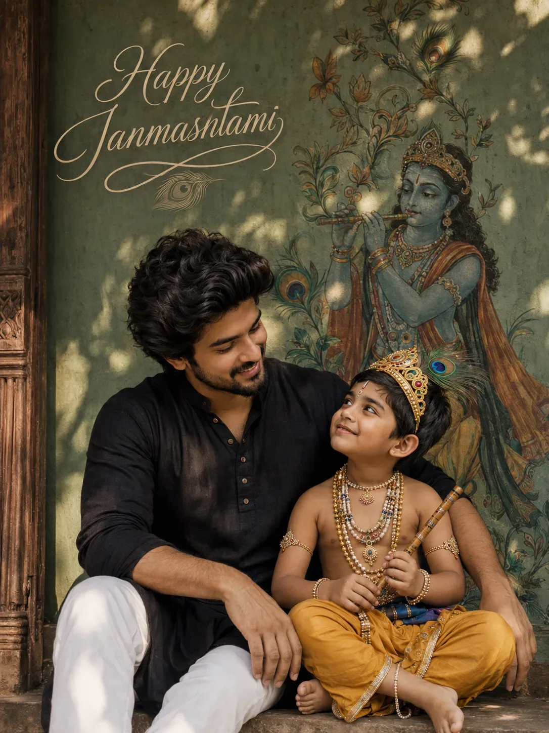 Father And Child Portrait In Traditional Indian Courtyard AI Photo Prompt preview example result