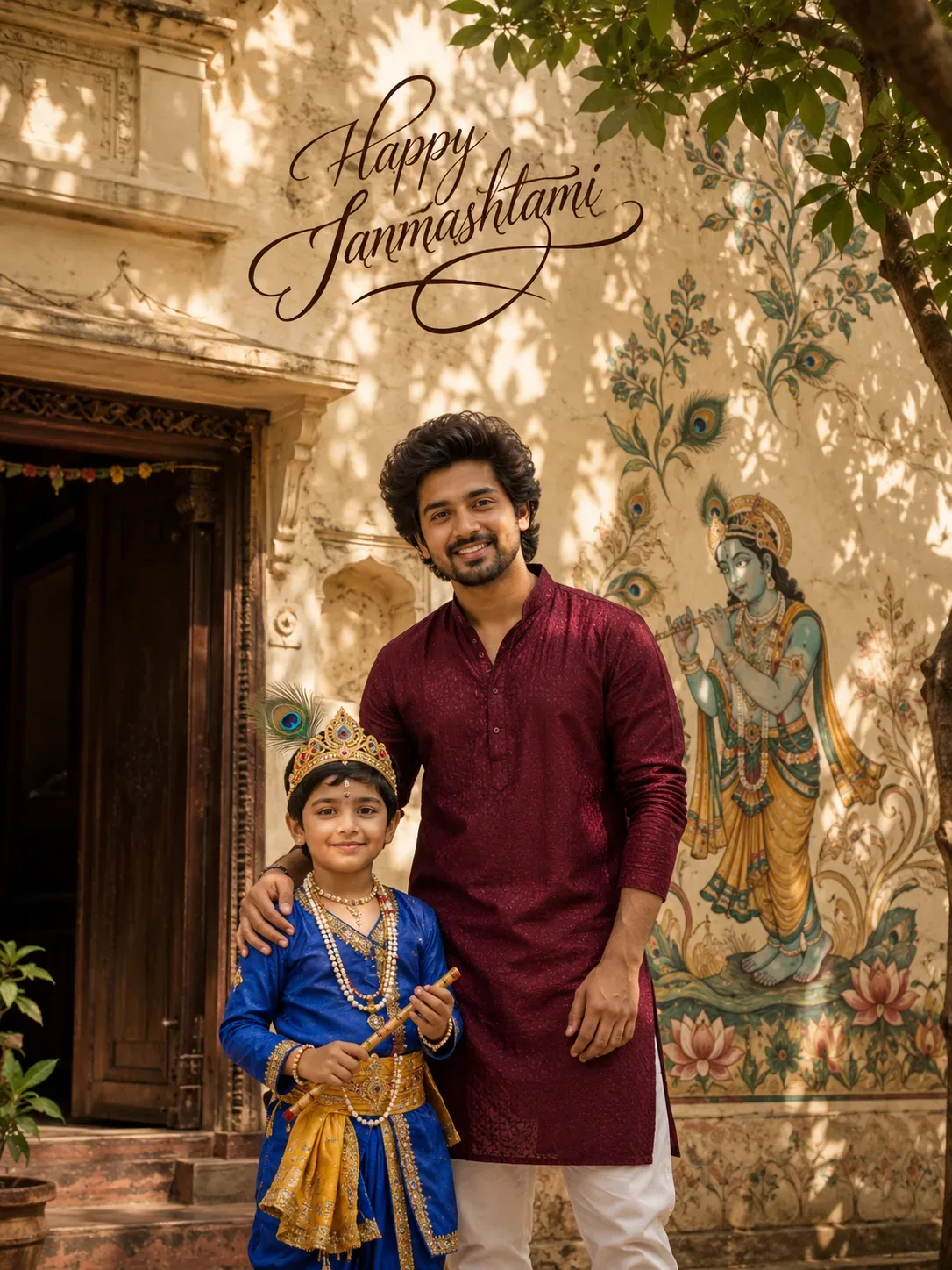 Festival Courtyard Portrait Janmashtami AI Photo Prompt preview example result