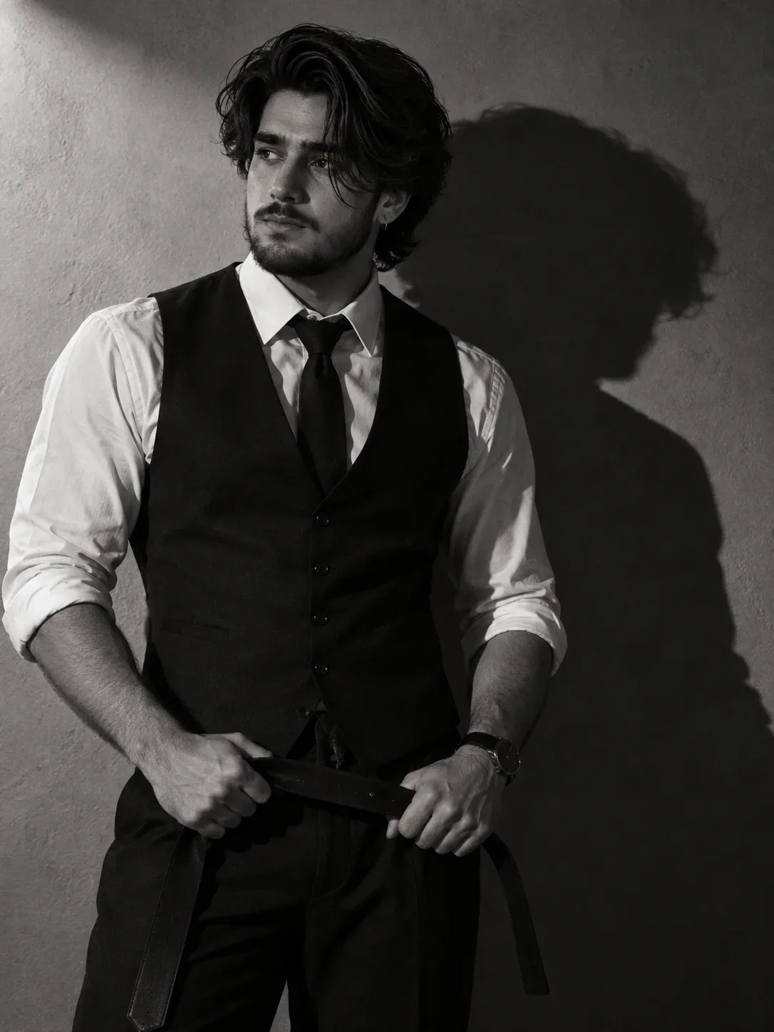 Film Noir Vest Portrait AI Photo Prompt preview example result