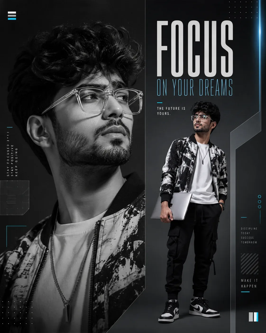 Focus On Your Dreams Modern Editorial Poster AI Photo Prompt preview example result