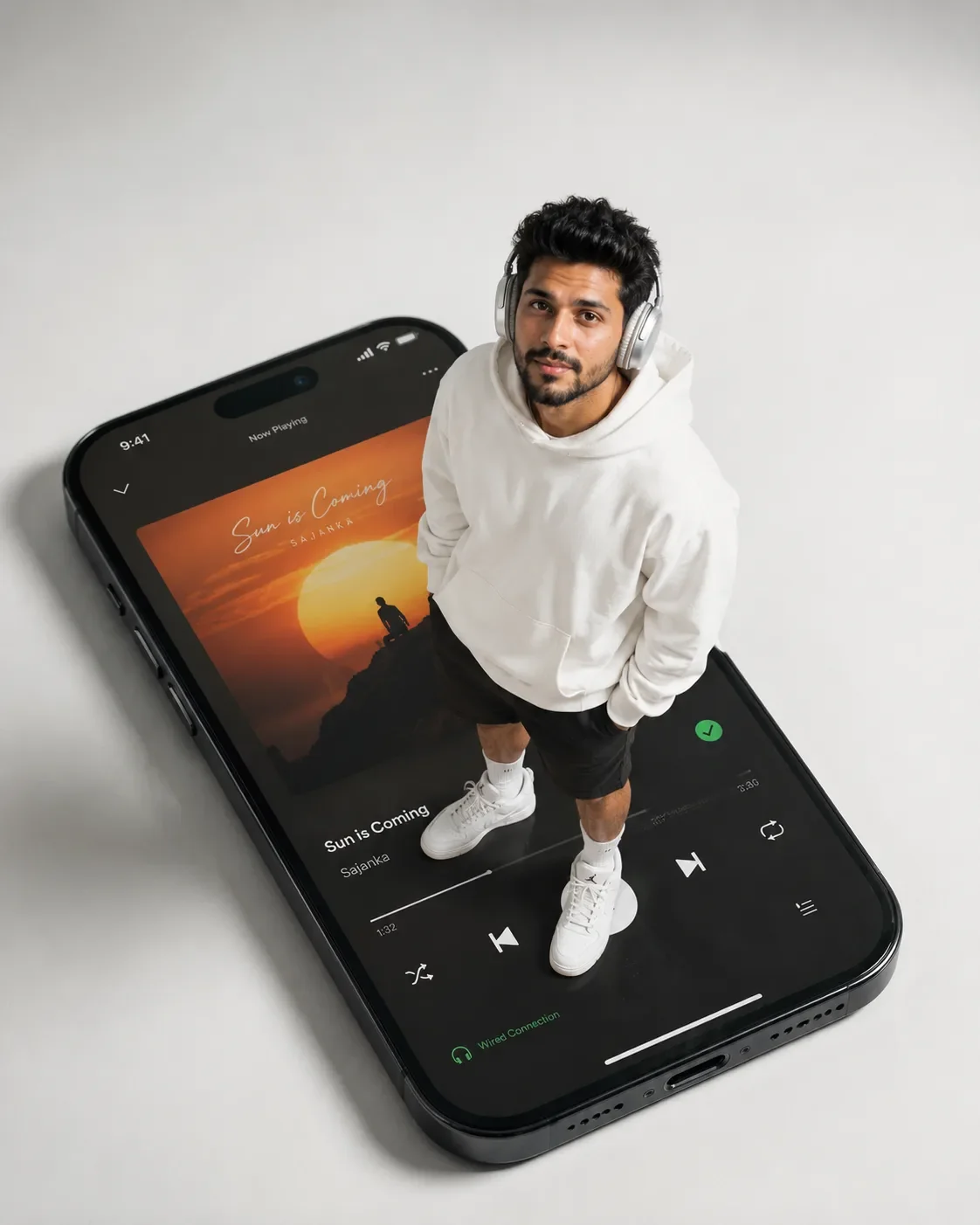 Forced Perspective iPhone Portrait AI Prompt | Cinematic Spotify Editorial Photography preview example result