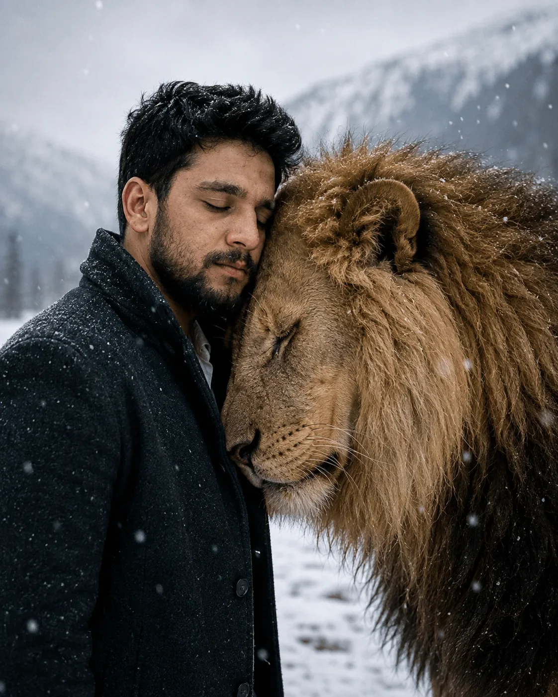 Forehead-to-forehead Lion Bond AI Photo Prompt preview example result