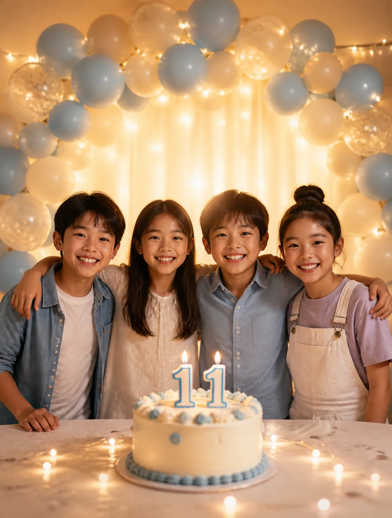 Four Children Stand In A Horizontal AI Photo Prompt generated preview