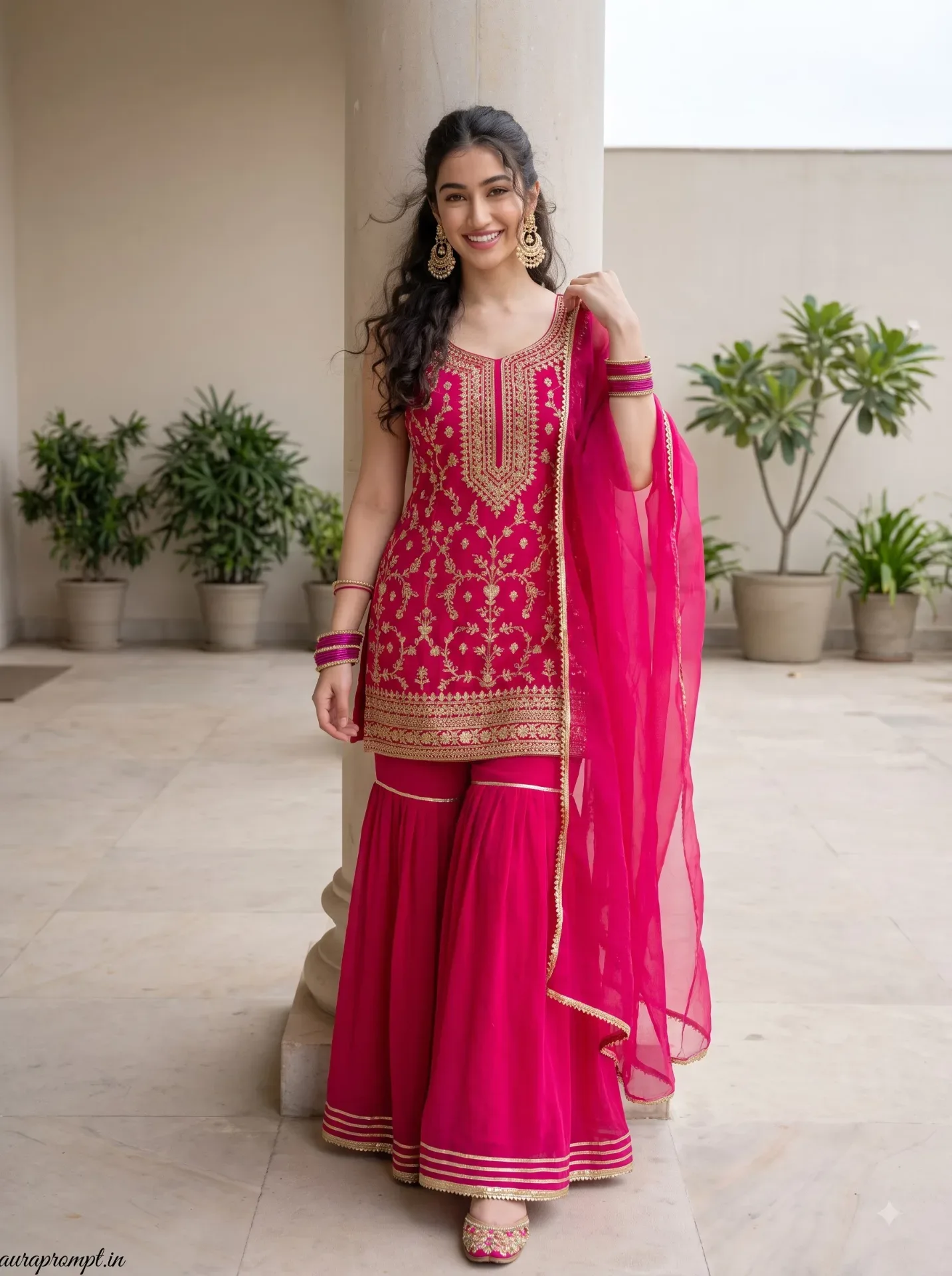 Fuchsia Sharara Kurti Gemini AI Photo Prompt preview example result