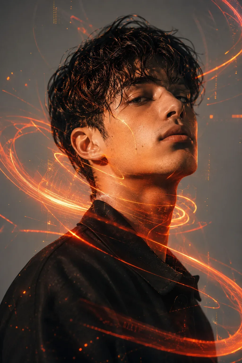 Futuristic Energy Portrait Cinematic Sci-fi Editorial Studio Photography AI Photo Prompt preview example result