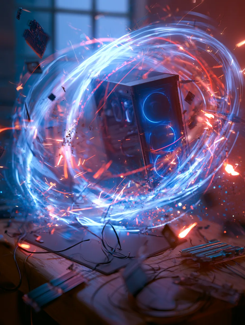 Gaming Pc Floating Above A Desk AI Photo Prompt generated preview