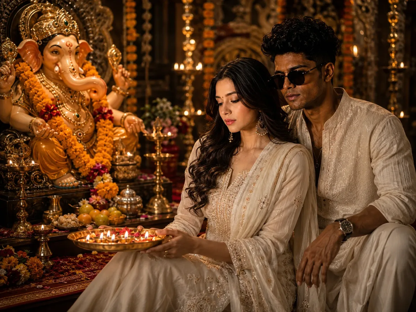 Ganesh Puja Couple Aarti AI Photo Prompt preview example result