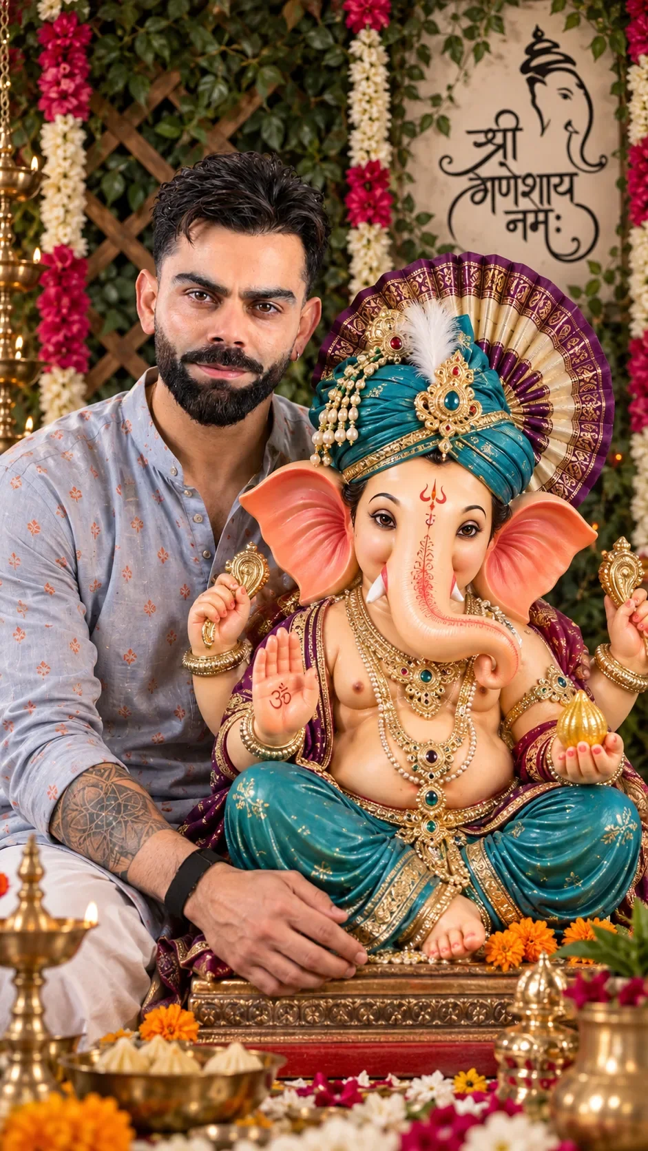Ganpati Darshan Golden Festive Temple AI Photo Prompt preview example result