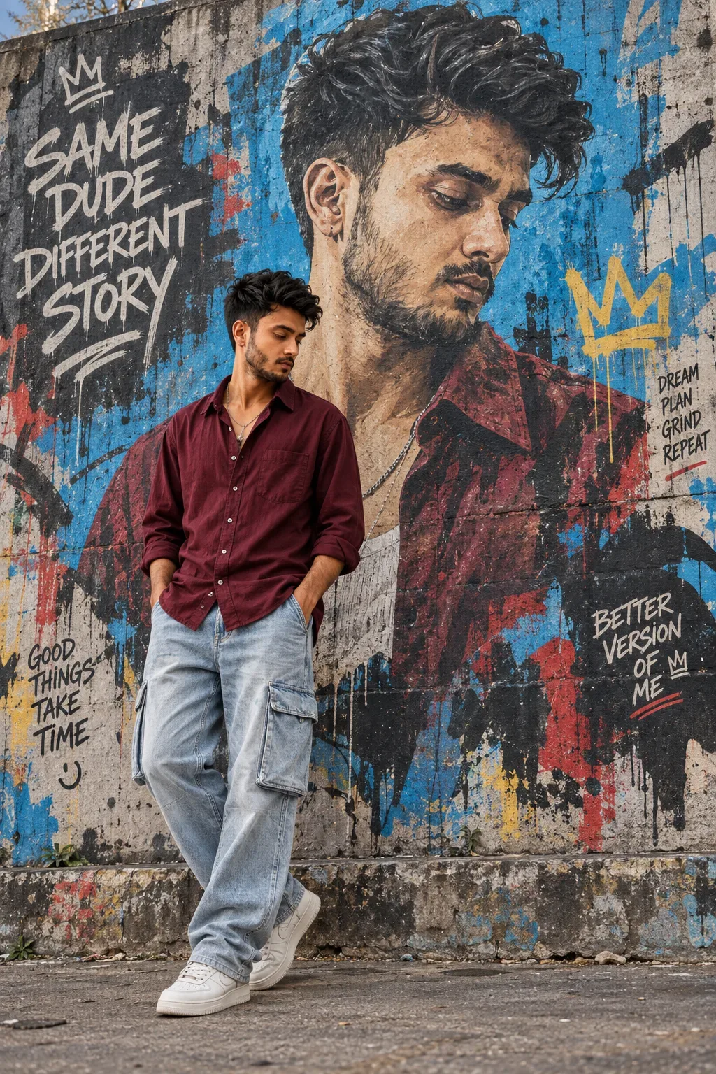 Giant Mural Double-portrait Exact AI Photo Prompt preview example result