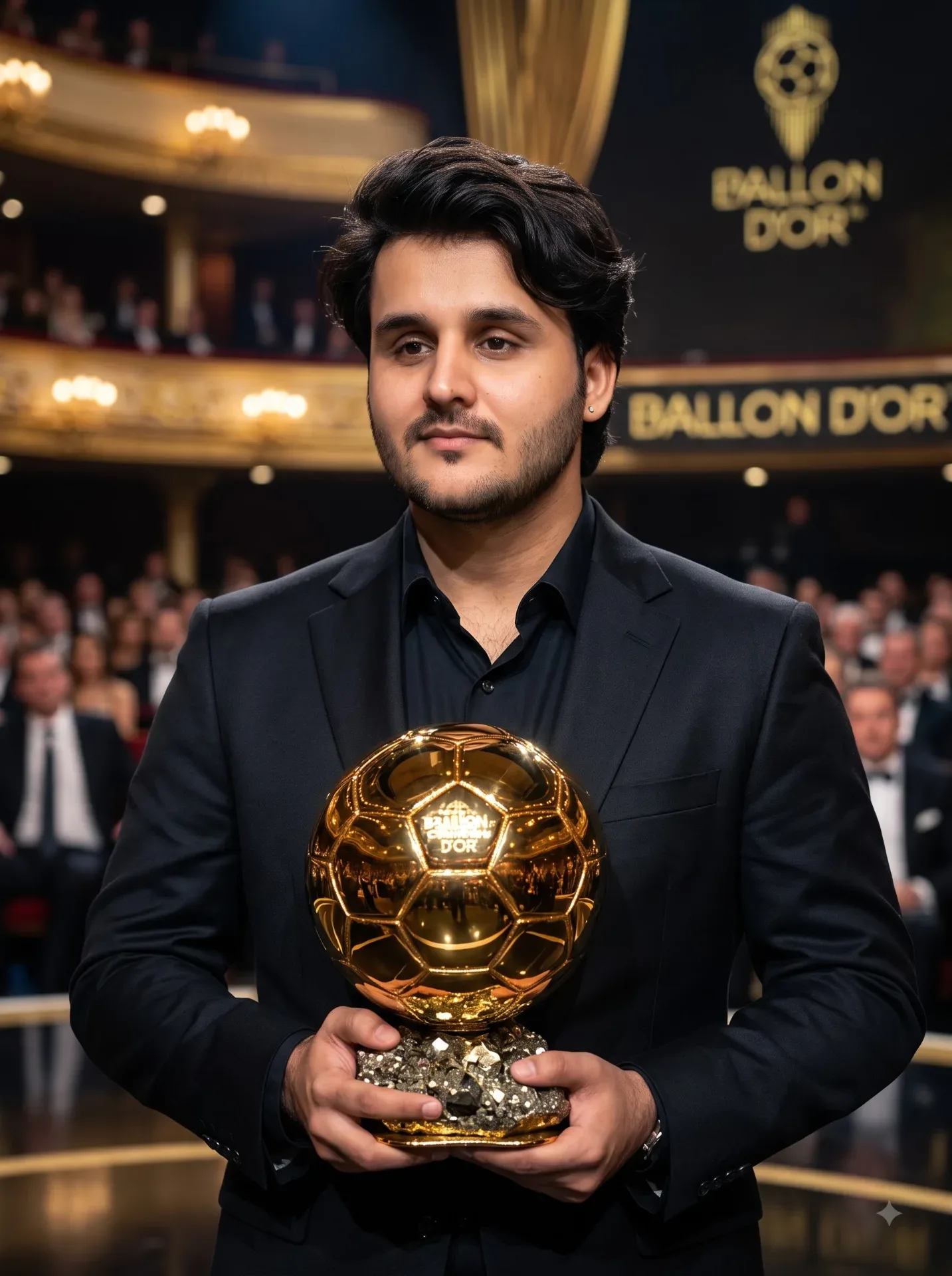 Golden Ballon Dor Trophy AI Photo Prompt preview example result