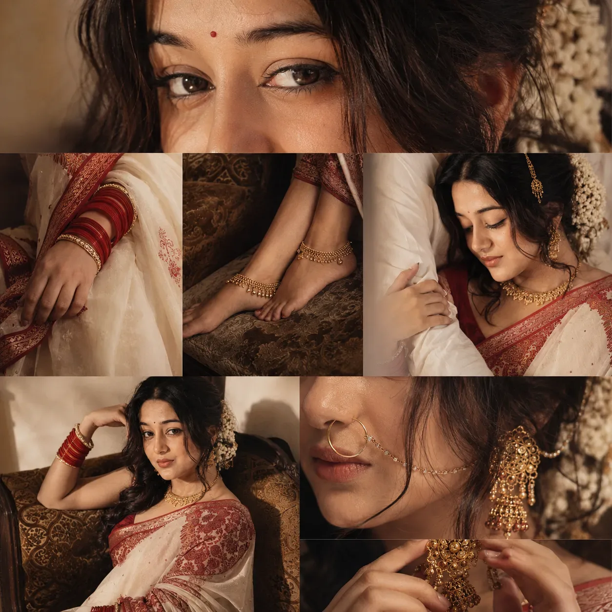 Golden Bridal Portrait Collage AI Photo Prompt preview example result