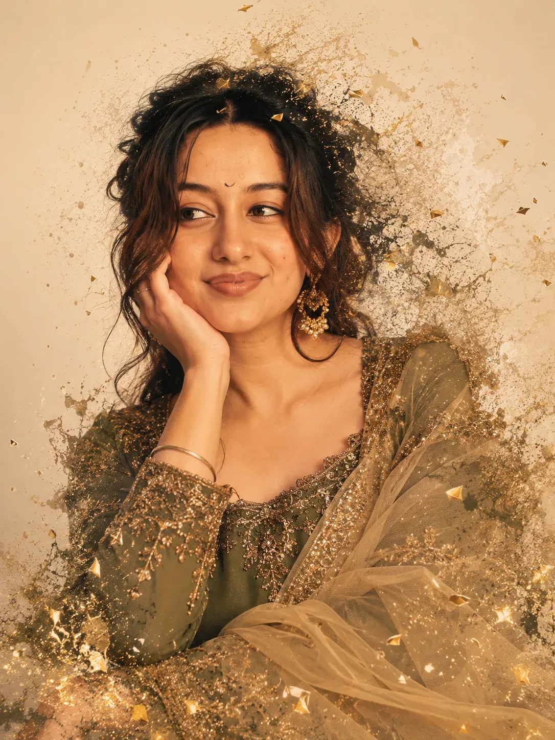 Golden Dispersion Portrait In Traditional Attire AI Photo Prompt preview example result