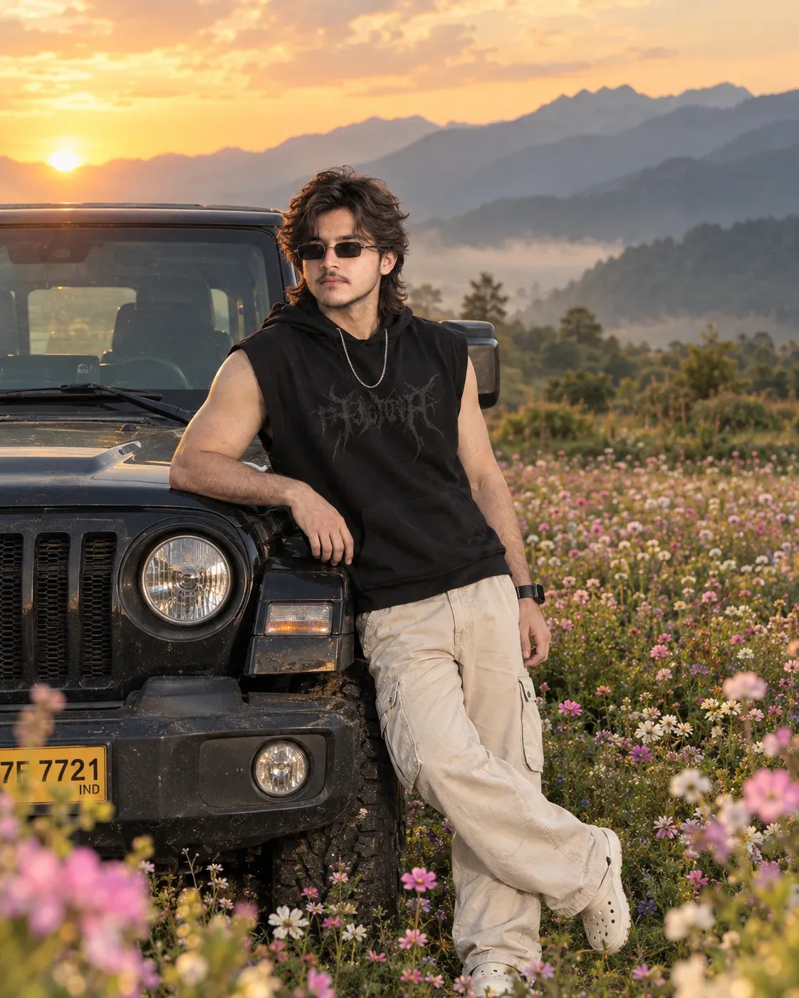 Golden Horizon Wildflower Drive AI Photo Prompt preview example result