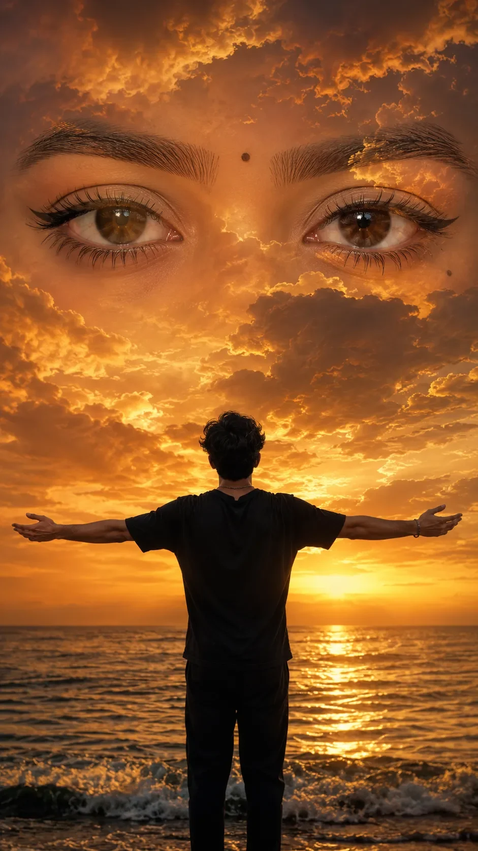 Golden Horizon With Watchful Eyes AI Photo Prompt preview example result
