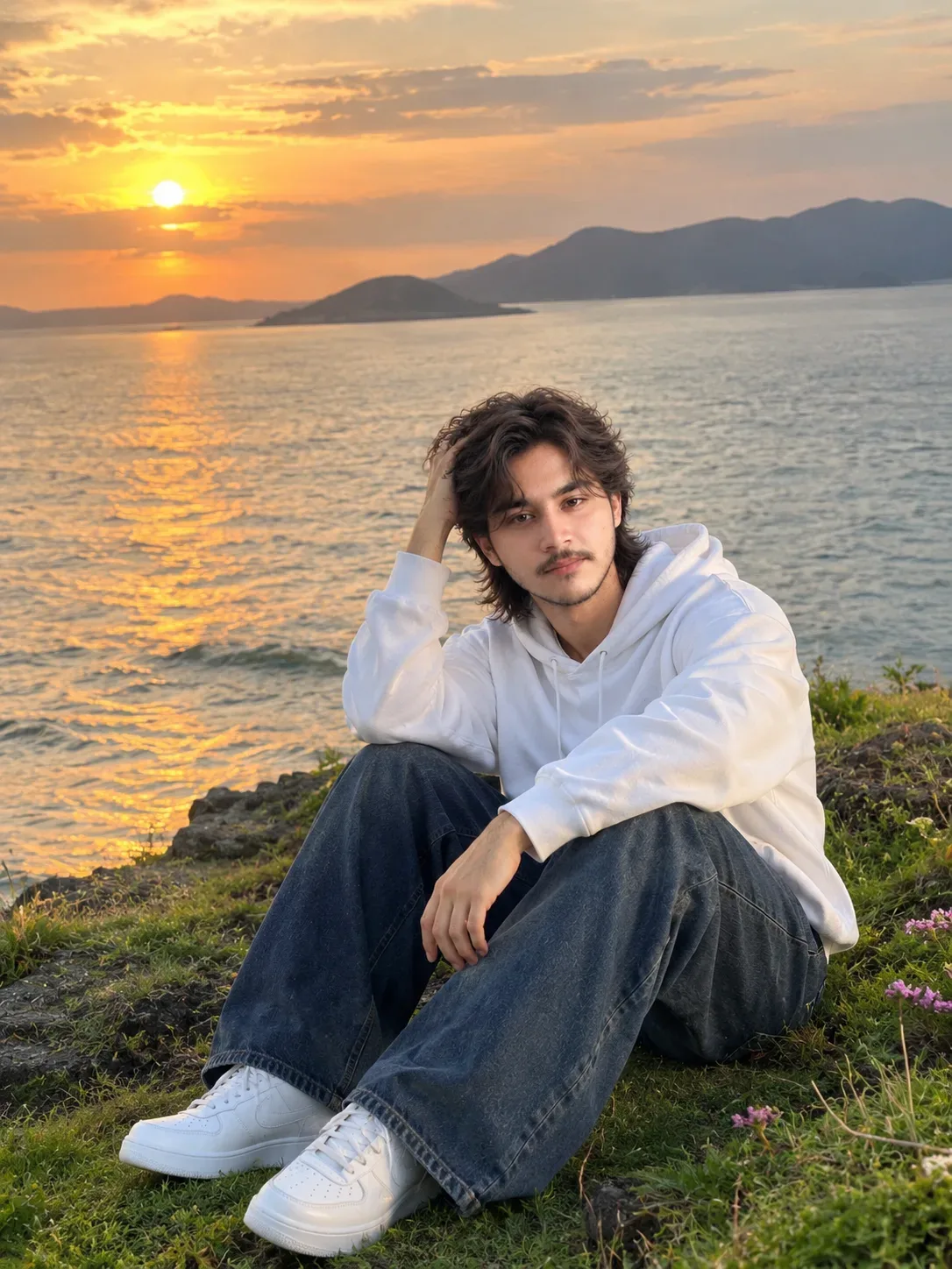 Golden Hour By The Sea Natural Coastal Portrait AI Photo Prompt preview example result