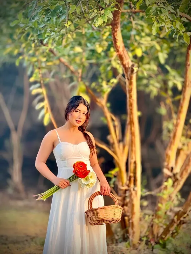 Golden Hour Garden Portrait In White Sundress AI Photo Prompt preview example result