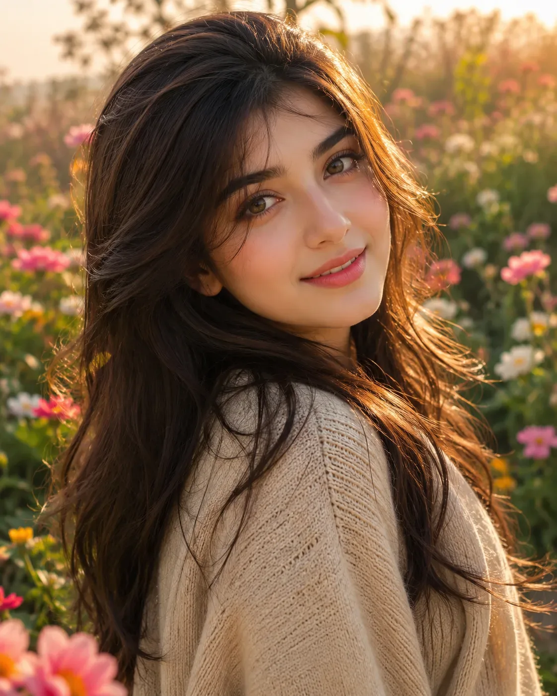 Golden Hour Garden Portrait Photorealistic Cinematic Beauty AI Photo Prompt preview example result