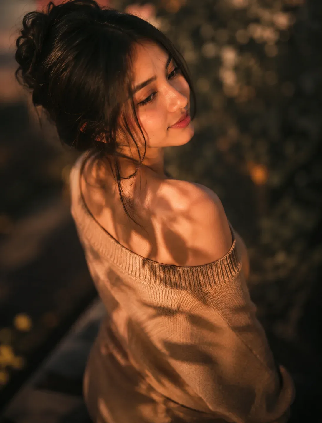 Golden Hour High-angle Cinematic Portrait From Behind Poetic Outdoor Photography AI Photo Prompt preview example result