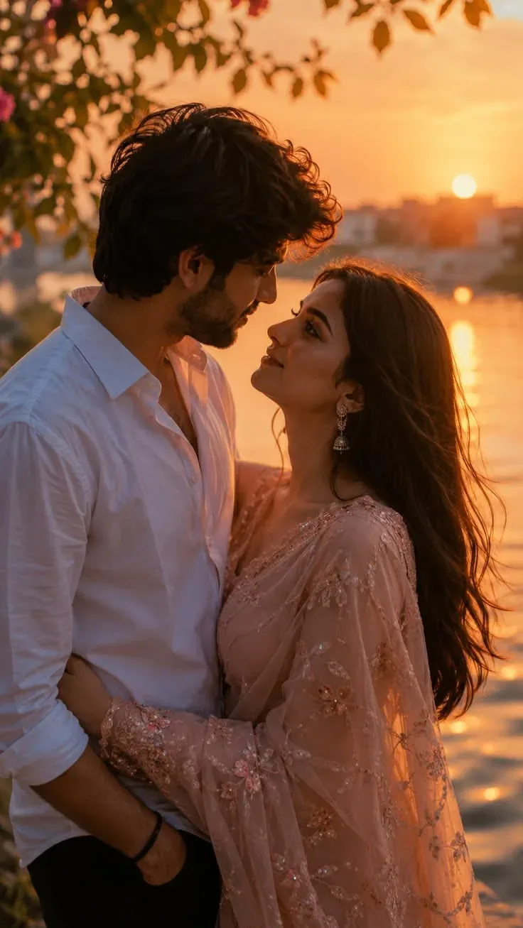 Golden Hour Riverside Romance AI Photo Prompt preview example result