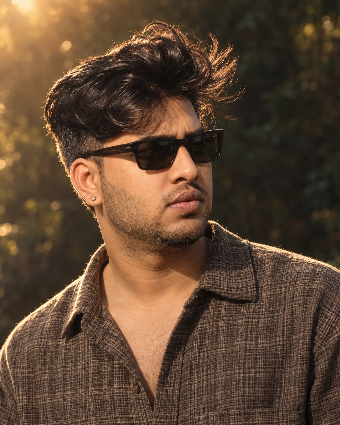 Golden Hour Textured Sunglasses Portrait AI Photo Prompt preview example result