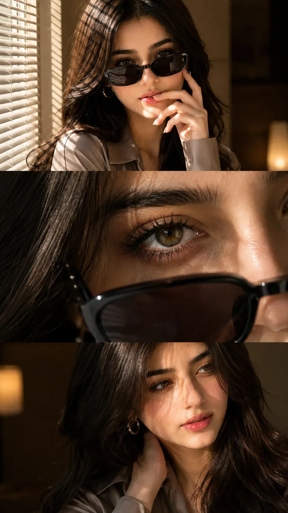 Golden Light & Quiet Gaze Luxury Fashion Triptych AI Photo Prompt preview example result