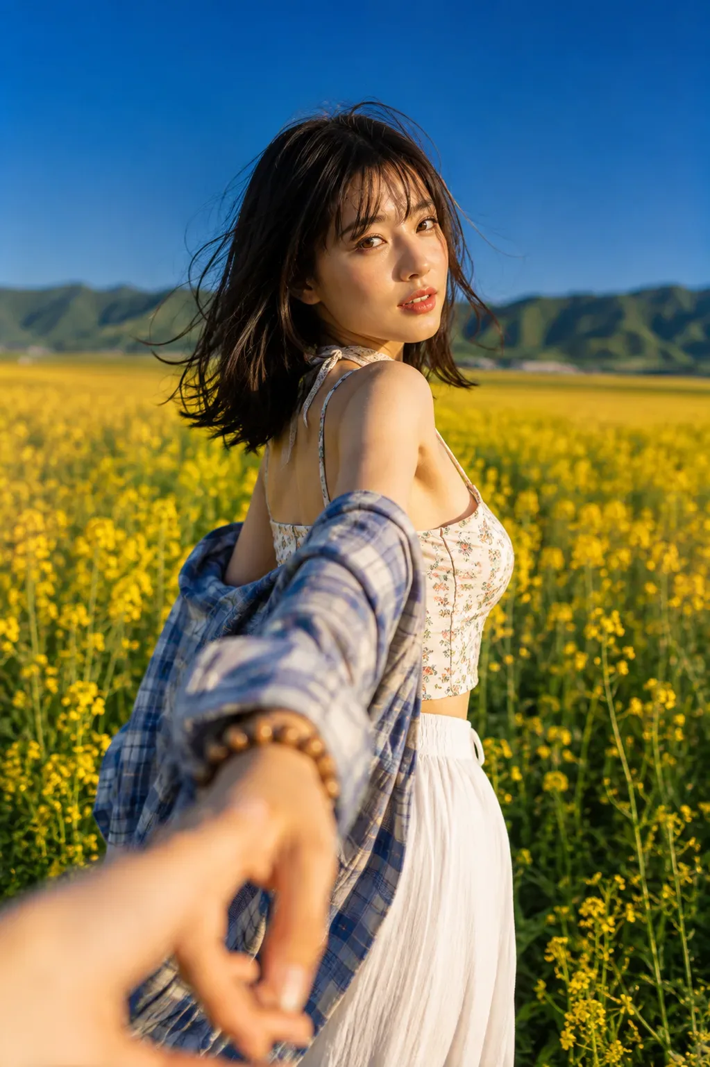 Golden Rapeseed Field Portrait Cinematic Follow-me Editorial Fashion Photography AI Photo Prompt preview example result