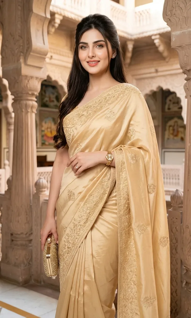 Golden Saree Heritage Portrait AI Photo Prompt preview example result