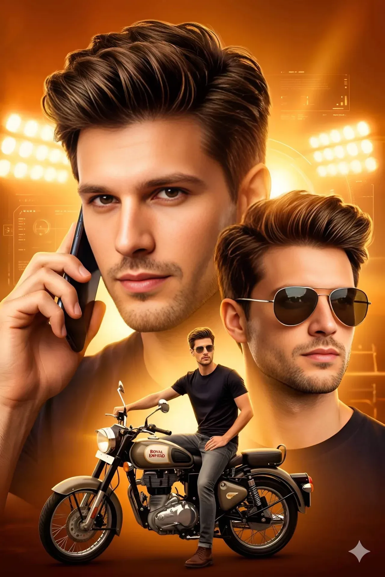 Golden Vibes: Classic Motorcycle And Biker Style Collage AI Photo Prompt preview example result