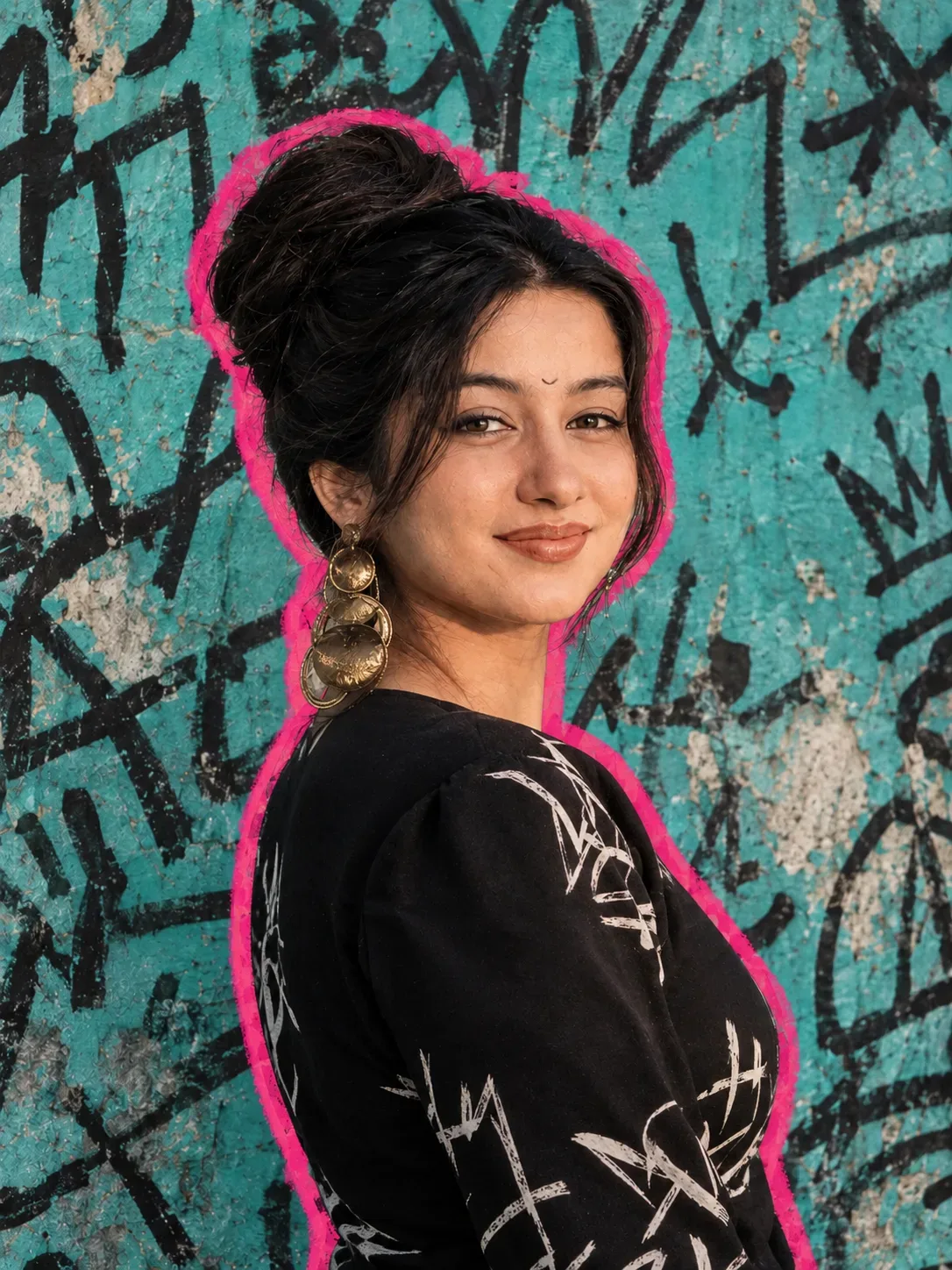 Graffiti Glamour In Teal And Pink AI Photo Prompt preview example result