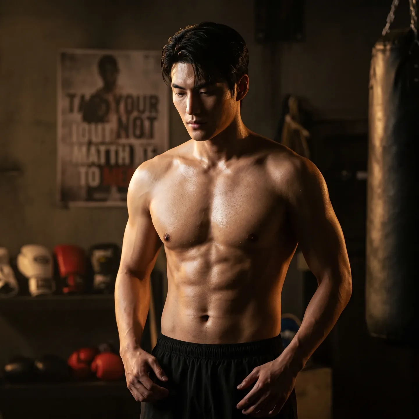 Grit & Focus Cinematic Gym Portrait AI Photo Prompt preview example result