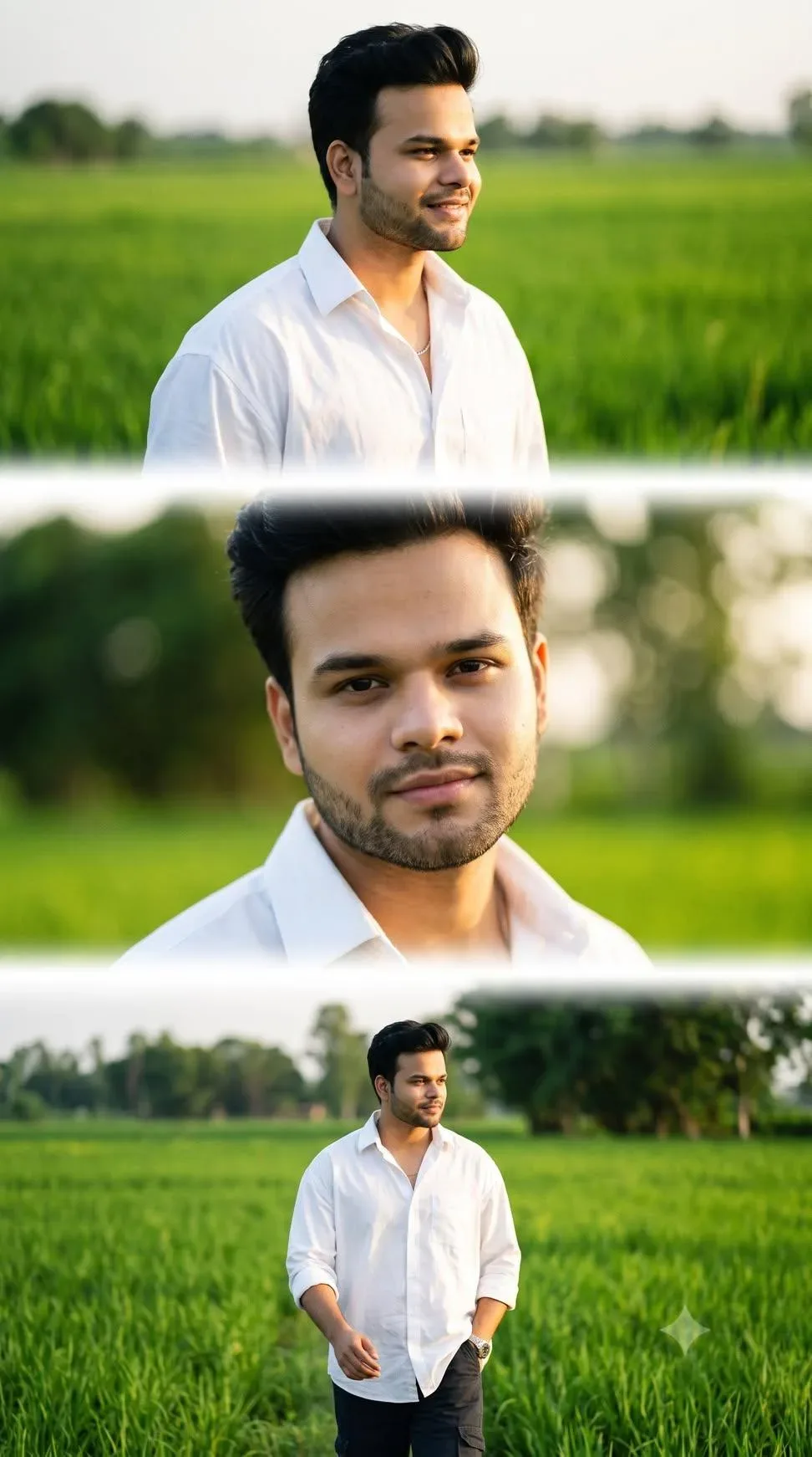 Handsome Indian Man Portrait AI Photo In Green Farm Field AI Photo Prompt preview example result