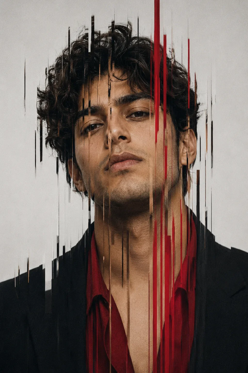 High-fashion Vertical Slice Glitch Portrait Editorial Distortion AI Photo Prompt preview example result