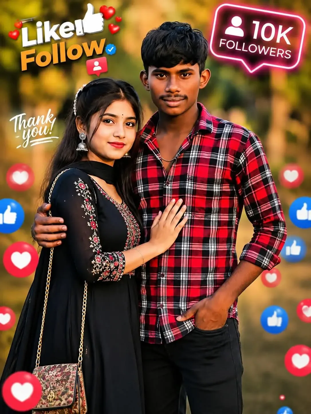 Indian Couple Social Media Post With Followers Sticker AI Photo Prompt preview example result