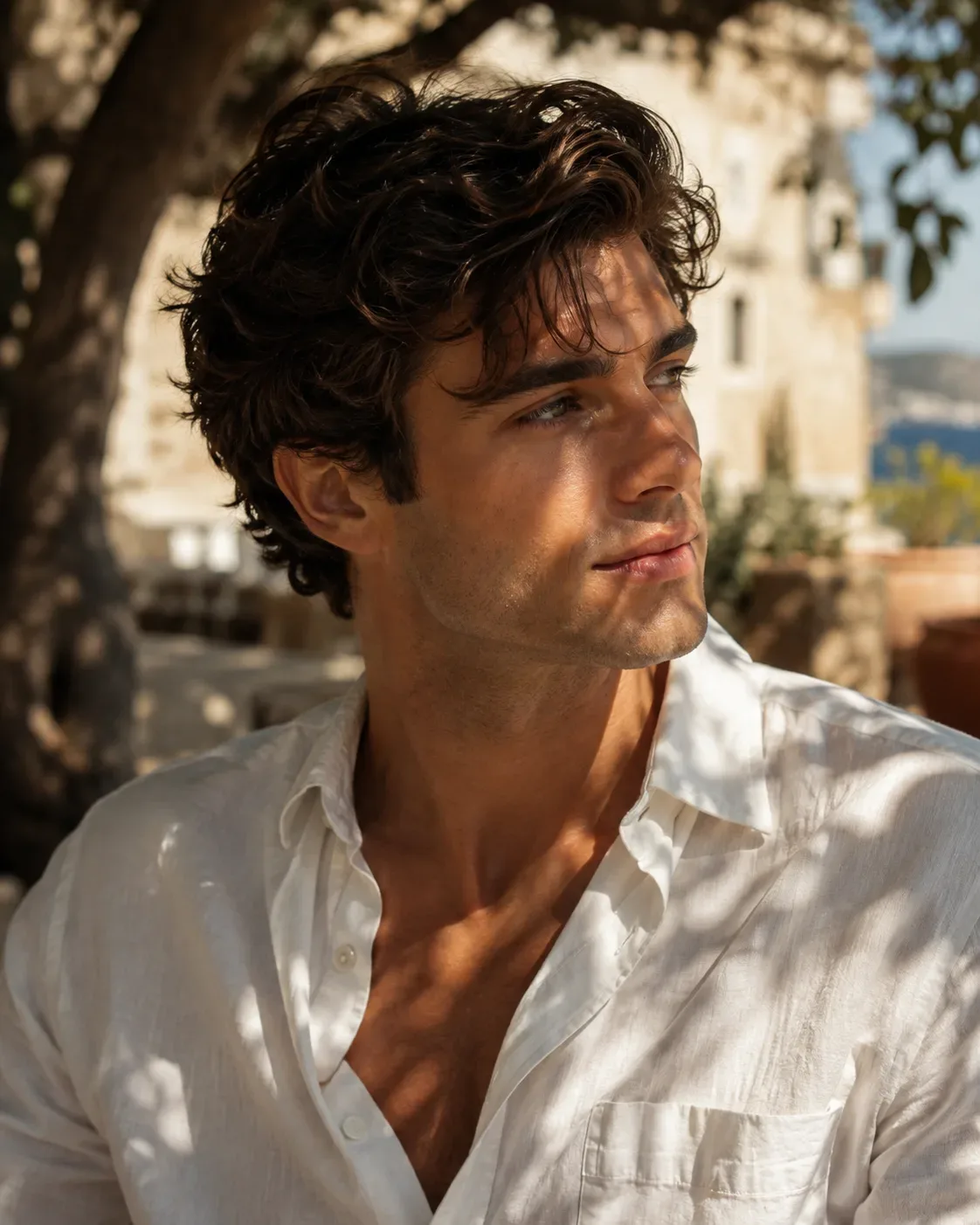 Italian Summer Light Cinematic Editorial Portrait AI Photo Prompt preview example result