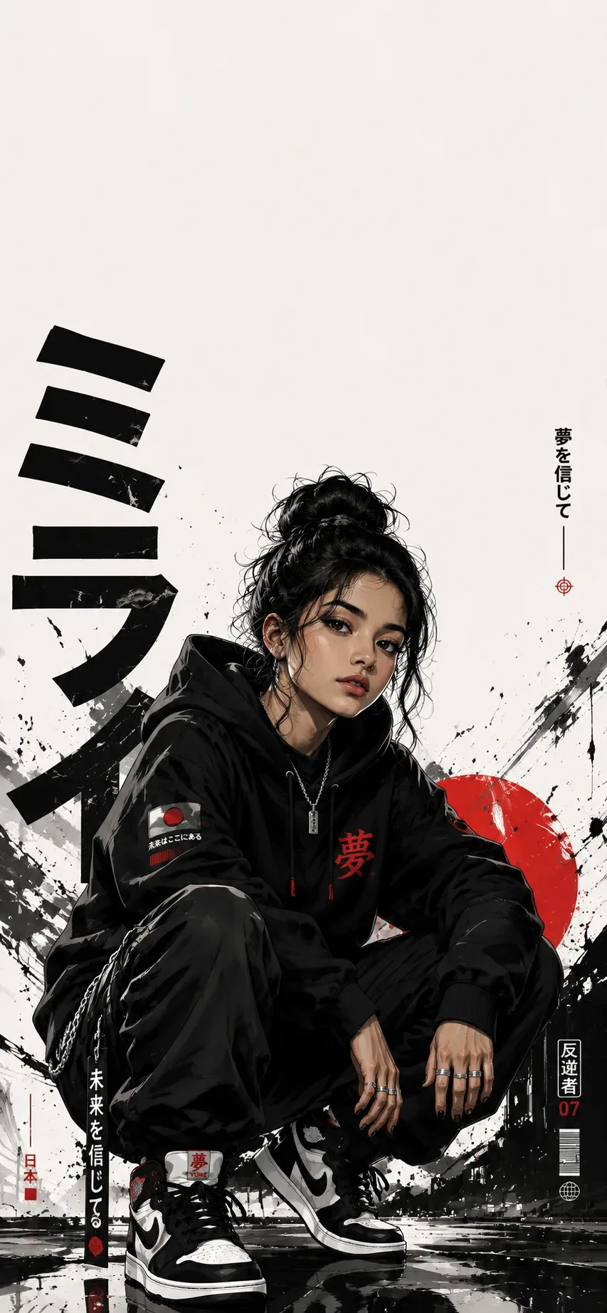 Japanese Streetwear Anime Lock Screen Premium Minimalist Iphone Wallpaper Design AI Photo Prompt preview example result